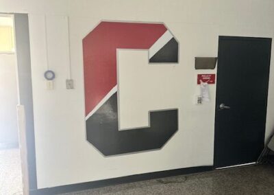 Cinnaminson High School cafeteria wall lettering.